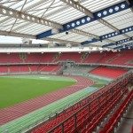 Stahlkonstruktion Stadion Dach und Geländer